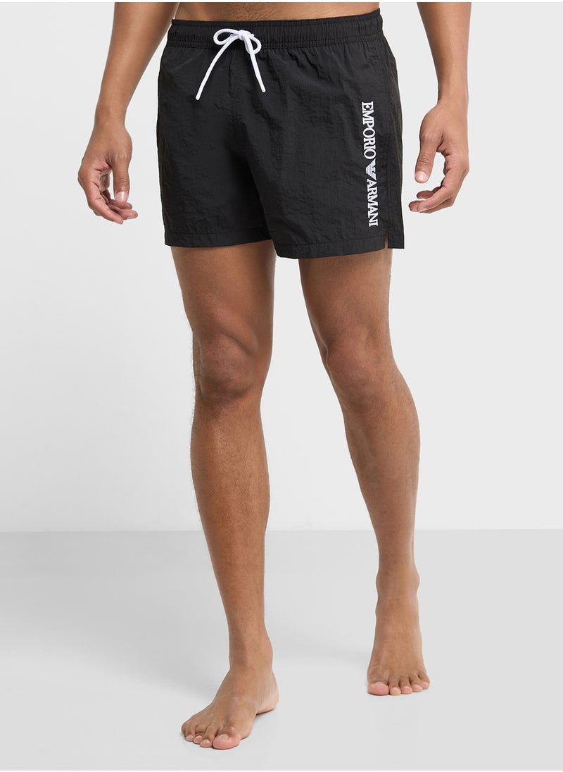 EMPORIO ARMANI - Beachwear Logo  Drawstring Shorts - Image 1