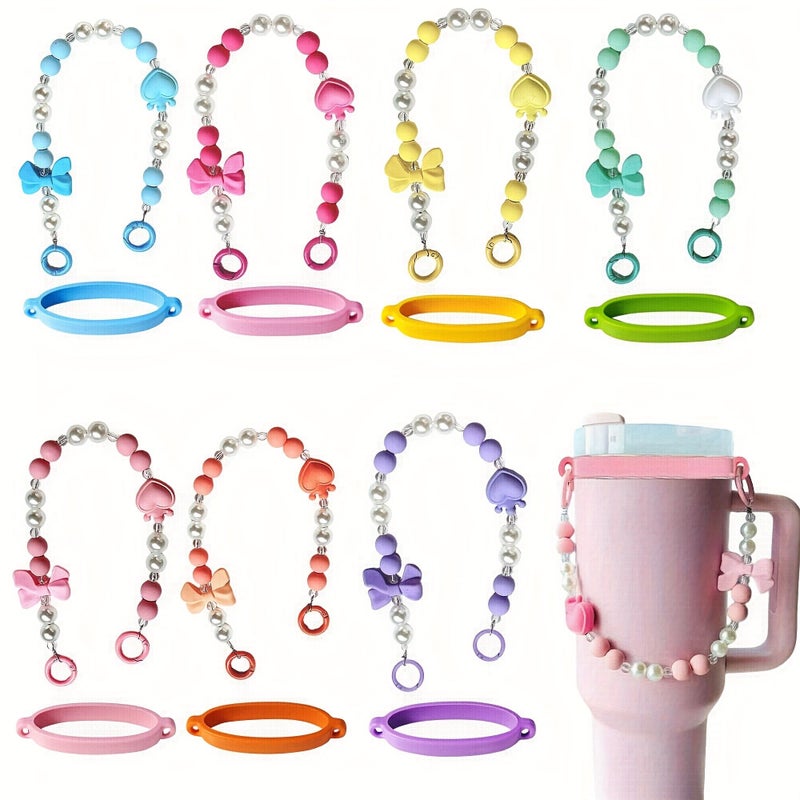 2Pcs Rose Red Water Bottle Carrier Heart Shaped French Bowknot With Faux Pearl Beads Fits 20 40 Oz Sports Bottles For Fitness Camping And Outdoor Activities - Image 1