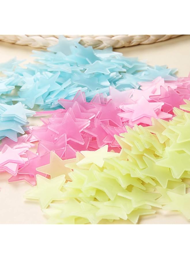 Decdeal Glow In The Dark 3D Stars Wall Stickers 100Pcs Luminous Fluorescent Plastic Wall Sticker For Kids Baby Room Bedroom Ceiling Home Decor - Image 2