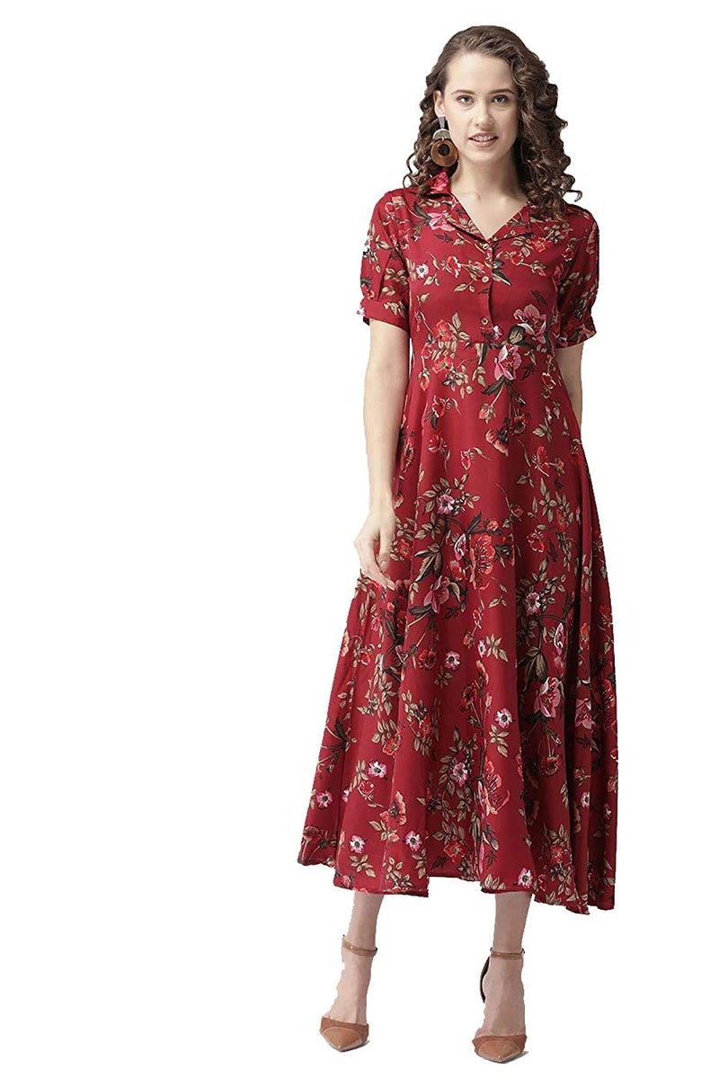 PATLANI Women Crepe Full Stiched Maxi Dress(Mexi-Maroon-XL) - Image 1