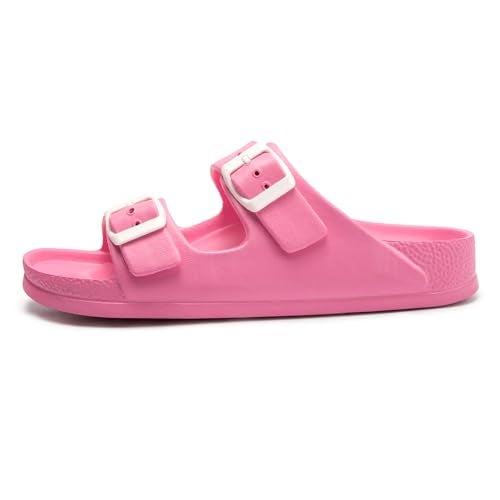 FUNKYMONKEY Women's Comfort Slides Double Buckle Adjustable EVA Flat Sandals (6 M US/Women, Fuxia) - Image 2