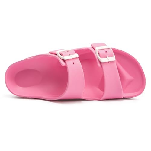 FUNKYMONKEY Women's Comfort Slides Double Buckle Adjustable EVA Flat Sandals (6 M US/Women, Fuxia) - Image 3