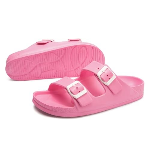 FUNKYMONKEY Women's Comfort Slides Double Buckle Adjustable EVA Flat Sandals (6 M US/Women, Fuxia) - Image 4