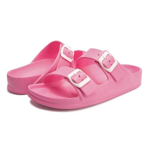 FUNKYMONKEY Women's Comfort Slides Double Buckle Adjustable EVA Flat Sandals (6 M US/Women, Fuxia) - Image 5