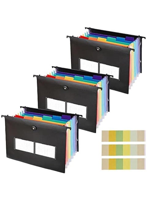 3 Pack Hanging File Folders Letter Size,  Large Capacity 7 Pockets Expandable File Folder with Multi-Color Tabs,Hanging File Organizer File Folders for Filing Cabinet Office School