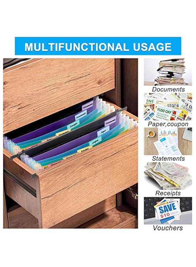 3 Pack Hanging File Folders Letter Size,  Large Capacity 7 Pockets Expandable File Folder with Multi-Color Tabs,Hanging File Organizer File Folders for Filing Cabinet Office School