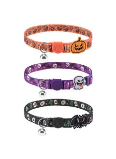 PUPTECK Halloween Cat Collar Breakaway With Bells  3 Pack Kitten Collar Outfit Adjustable For Girl Boy Small Pet Puppy Bunny Costume With Safety Buckle, Orange Purple Black  - Image 1