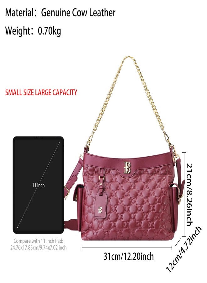 Royal Bagger Genuine Cow Leather Quilted Crossbody Bag, Large Capacity Tote Handbag, Chain Shoulder Purse for Women 3270 (Wine Red) - Image 3