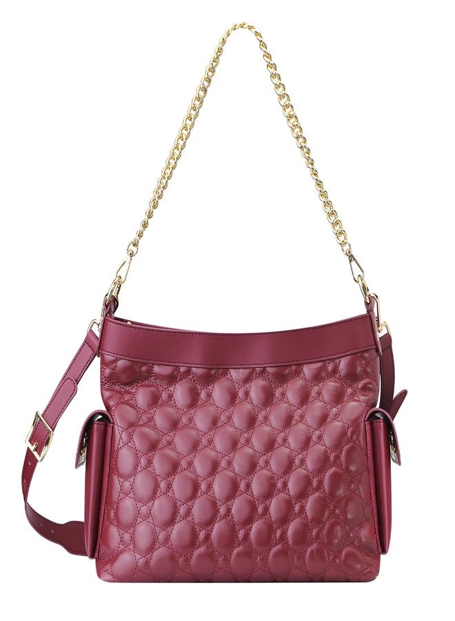 Royal Bagger Genuine Cow Leather Quilted Crossbody Bag, Large Capacity Tote Handbag, Chain Shoulder Purse for Women 3270 (Wine Red) - Image 4