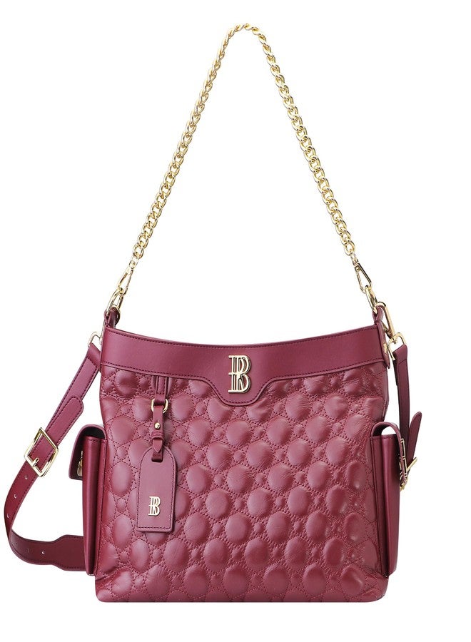 Royal Bagger Genuine Cow Leather Quilted Crossbody Bag, Large Capacity Tote Handbag, Chain Shoulder Purse for Women 3270 (Wine Red) - Image 1