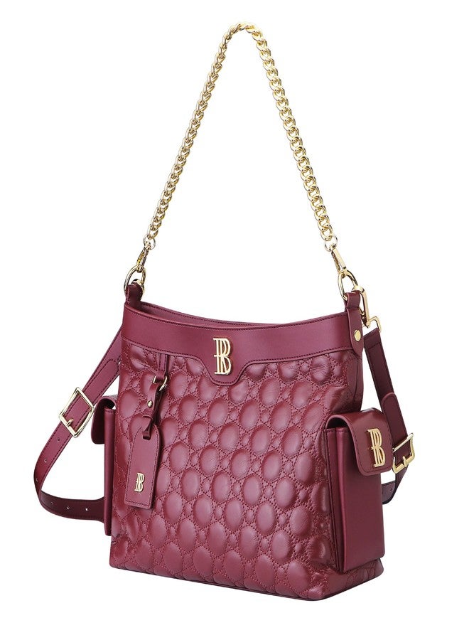 Royal Bagger Genuine Cow Leather Quilted Crossbody Bag, Large Capacity Tote Handbag, Chain Shoulder Purse for Women 3270 (Wine Red) - Image 5