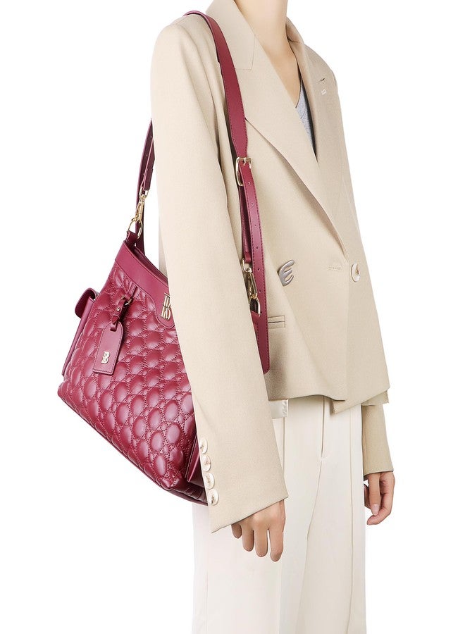 Royal Bagger Genuine Cow Leather Quilted Crossbody Bag, Large Capacity Tote Handbag, Chain Shoulder Purse for Women 3270 (Wine Red) - Image 2