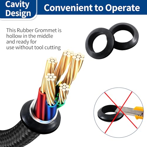 Monigte 100PCS Rubber Grommet Kit, 8 Sizes Hollow Firewall Hole Plug Assortment, Rubber Grommets for Wire, Wiring, Automotive, Cord Organization, 1/4", 5/16", 3/8", 7/16", 1/2", 5/8", 3/4'', 7/8", 1'' - Image 4
