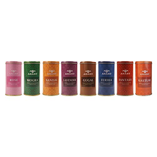 Anant Natural Rose Gugal Sandal Feriha Fantasy Lavender Kasturi and Mogra Incense Dhoop Sticks Tin - Combo of 8 (35 Sticks Each) - Image 1