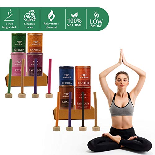 Anant Natural Rose Gugal Sandal Feriha Fantasy Lavender Kasturi and Mogra Incense Dhoop Sticks Tin - Combo of 8 (35 Sticks Each) - Image 3