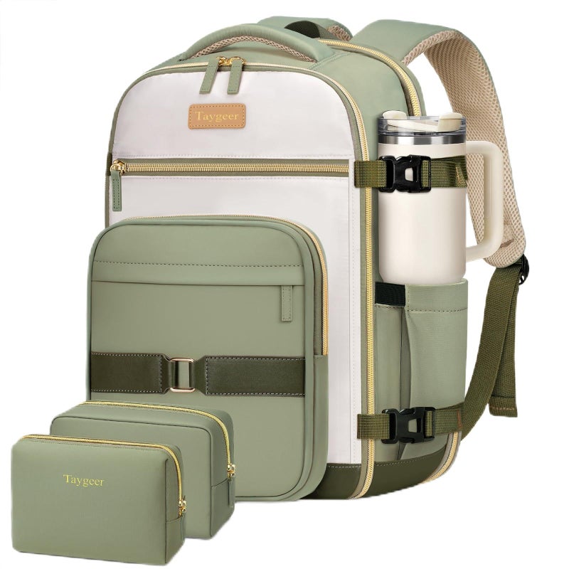 Taygeer Underseat Personal Item Backpack, Dirt-resistant TSA Approved United Airlines Personal Item Bag 17x10x9 with 2 Packing Cubes, 35L Travel Carry on Backpack for Airplanes women, Green - Image 1