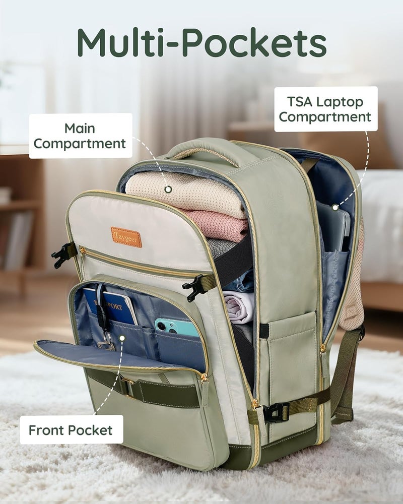 Taygeer Underseat Personal Item Backpack, Dirt-resistant TSA Approved United Airlines Personal Item Bag 17x10x9 with 2 Packing Cubes, 35L Travel Carry on Backpack for Airplanes women, Green - Image 5