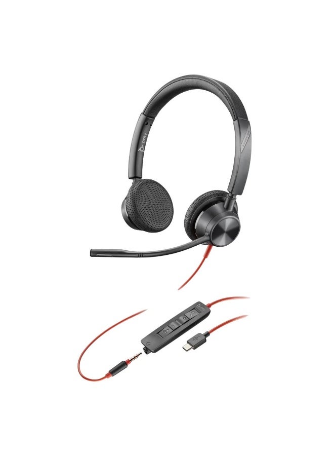 Poly Blackwire 3325 Stereo Headset, Wired Over-Ear Headphones with USB-C & USB-A Adapter + 3.5mm Jack, Noise-Cancelling Boom Mic, SoundGuard Digital Acoustic Protection, HD Audio, Lightweight Adjustable Design, For PC, Laptop, Tablet, Smartphone, Black | 8X221AA - Image 1
