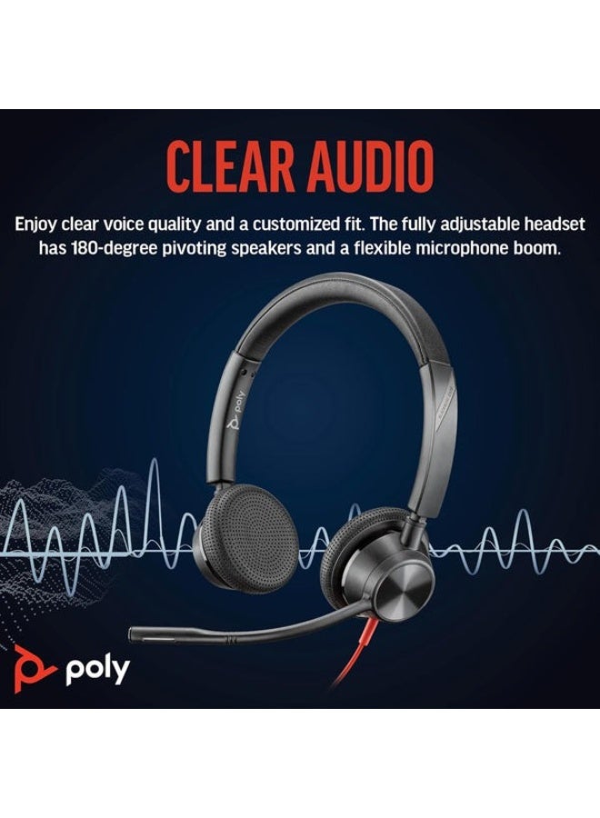 Poly Blackwire 3325 Stereo Headset, Wired Over-Ear Headphones with USB-C & USB-A Adapter + 3.5mm Jack, Noise-Cancelling Boom Mic, SoundGuard Digital Acoustic Protection, HD Audio, Lightweight Adjustable Design, For PC, Laptop, Tablet, Smartphone, Black | 8X221AA - Image 3