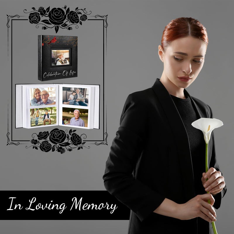 ReliThick Cardinal Funeral Photo Album 4 x 6 Inch 200 Blank Pages Memorial Leather Memory Album Scrapbook for Memorial Service Celebration of Life Decor in Loving Party Supply(Celebration of Life) - Image 3