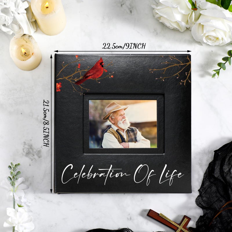 ReliThick Cardinal Funeral Photo Album 4 x 6 Inch 200 Blank Pages Memorial Leather Memory Album Scrapbook for Memorial Service Celebration of Life Decor in Loving Party Supply(Celebration of Life) - Image 2