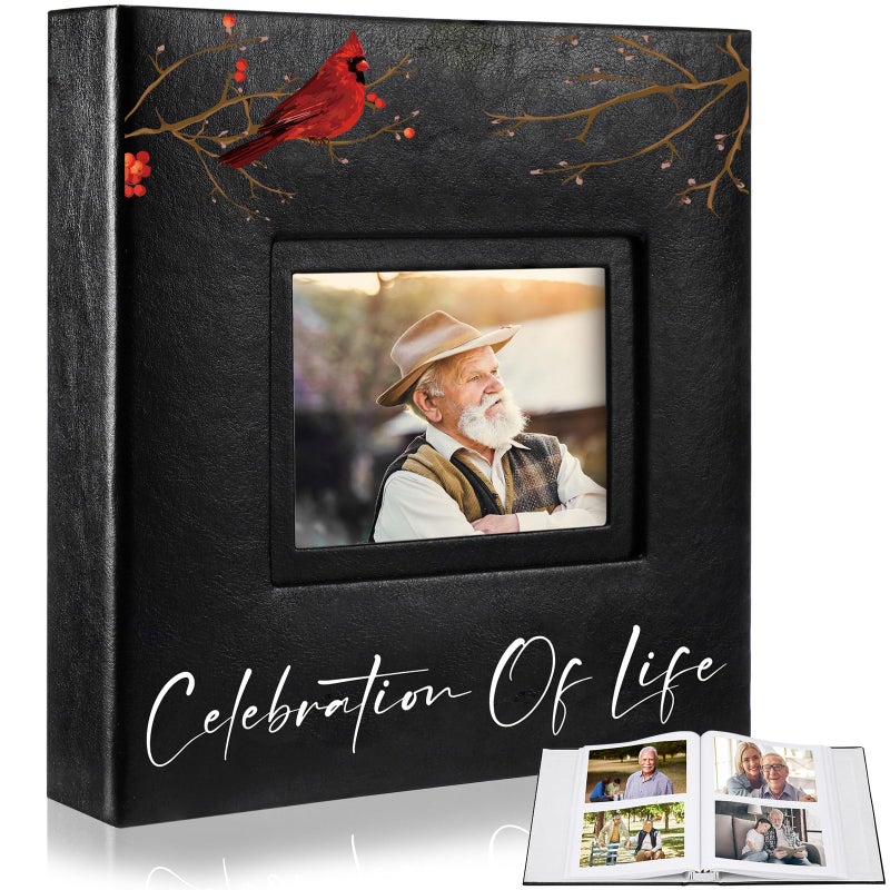 ReliThick Cardinal Funeral Photo Album 4 x 6 Inch 200 Blank Pages Memorial Leather Memory Album Scrapbook for Memorial Service Celebration of Life Decor in Loving Party Supply(Celebration of Life) - Image 1