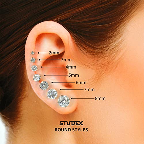 STUDEX Sensitive Cubic Zirconia Stud Earrings 6mm | Hypoallergenic and Nickel Free for Sensitive Ears | Surgical Stainless Steel Posts | High Fashion Earrings for Women and Men PR-6400W-S - Image 2