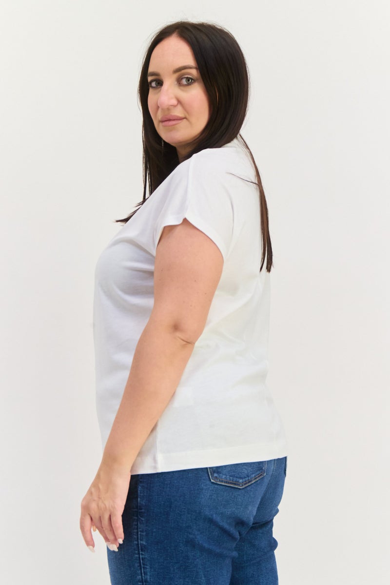 ESPRIT تي شيرت معدني بأكمام قصيرة و ياقة مرتفعة للنساء، أبيض - Image 2