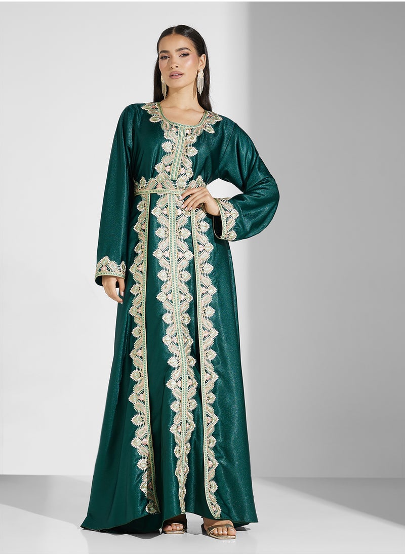 hayas closet - Embroidered Neck Flared Sleeve Moroccan Dress - Image 1