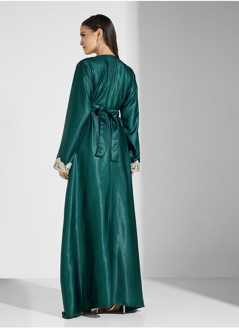 hayas closet - Embroidered Neck Flared Sleeve Moroccan Dress - Image 1