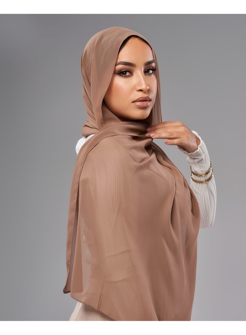 Lavezzi Soft Chiffon Hijab for Women, Solid Color Soft Chiffon Crepe Hijab Scarf – Long Fashion Hijabs Scarves - Muslim Scarf Hijab – Hijab Shawl - Cafe - Image 3