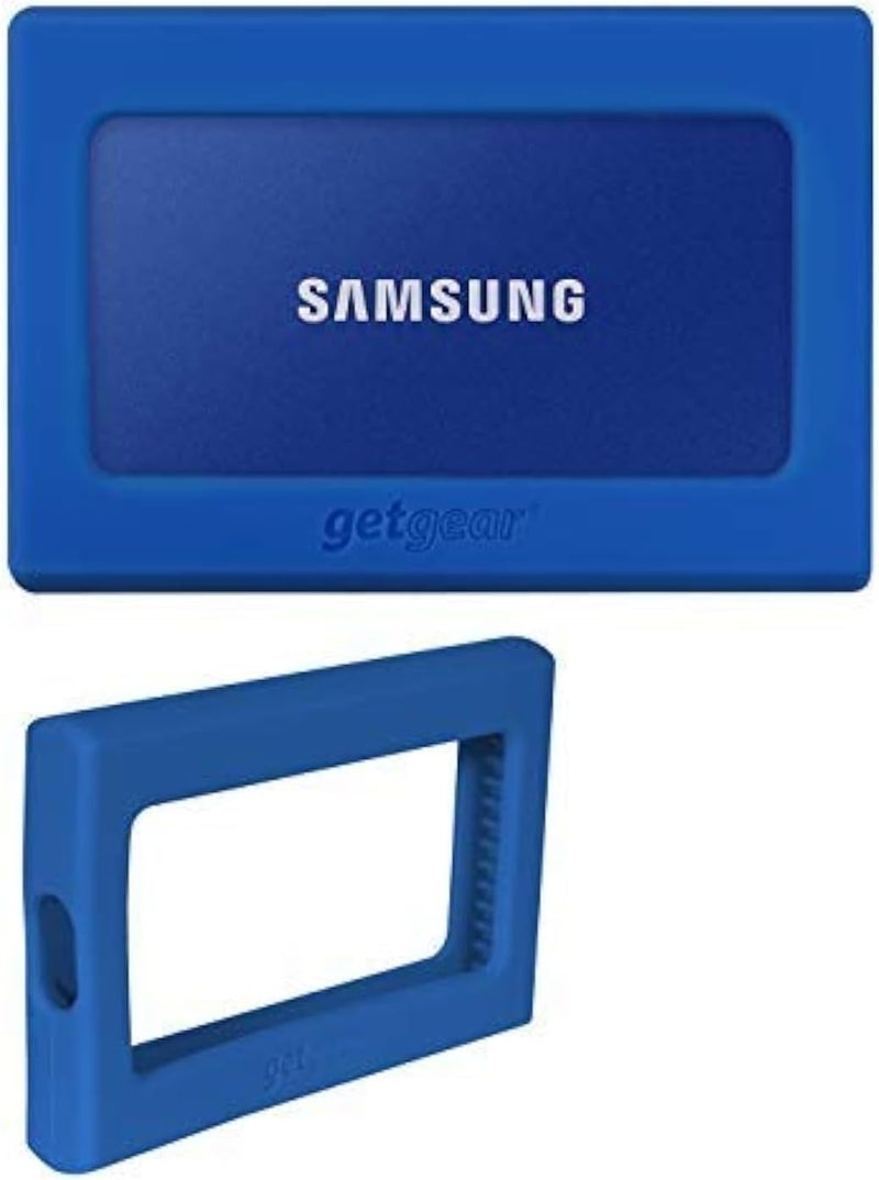 GETGEAR Silicone Bumper for Samsung T7, T7 Touch Portable SSD - 1TB, 2TB, 500GB, USB 3.2, Strong-Shock Absorbing, Slip-Resistant- Blue - Image 1