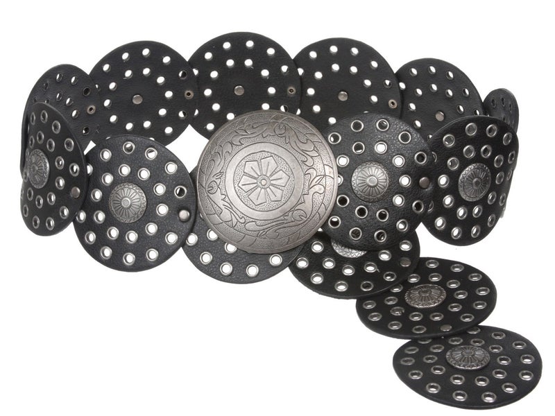 Beltiscool 3 1/2" (90 mm) Wide Ladies Wide Boho Disc Concho Leather Belt, Black | XXXL - 54 END-TO-END - Image 2