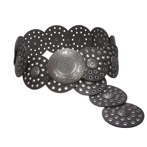 Beltiscool 3 1/2" (90 mm) Wide Ladies Wide Boho Disc Concho Leather Belt, Black | XXXL - 54 END-TO-END - Image 1