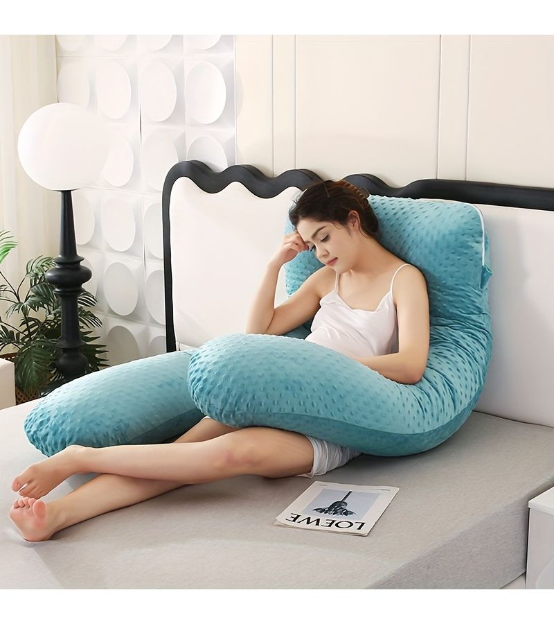 Grey U Shaped Velvet Bean Pregnancy Side Sleeping Pillow 51x28 Inch 3.31 LB Machine Washable Multifunctional Postpartum Support Cushion Portable Nap Aid - Image 4