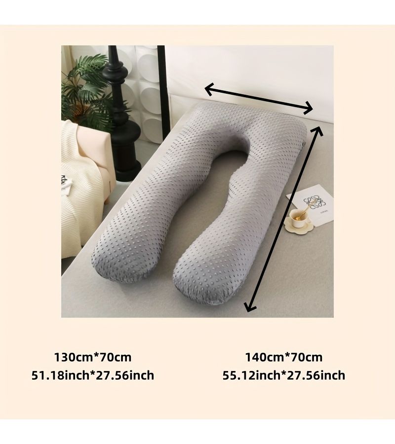 Grey U Shaped Velvet Bean Pregnancy Side Sleeping Pillow 51x28 Inch 3.31 LB Machine Washable Multifunctional Postpartum Support Cushion Portable Nap Aid - Image 3