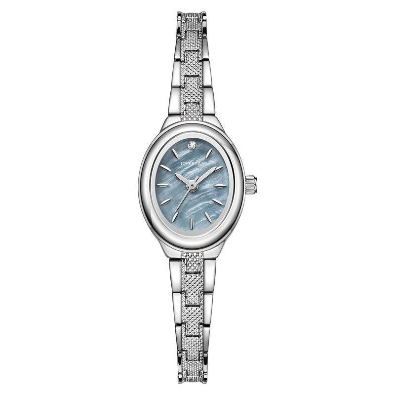 CHEETAH Womens Silver Dainty Watch Blue Dial with Classic Retro Bracelet Oval Case and Minimalist DialGift for Her - Image 2