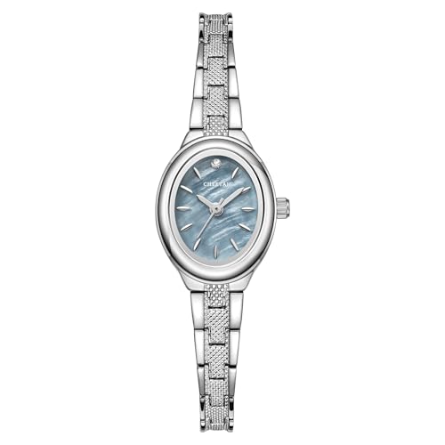 CHEETAH Womens Silver Dainty Watch Blue Dial with Classic Retro Bracelet Oval Case and Minimalist DialGift for Her - Image 1