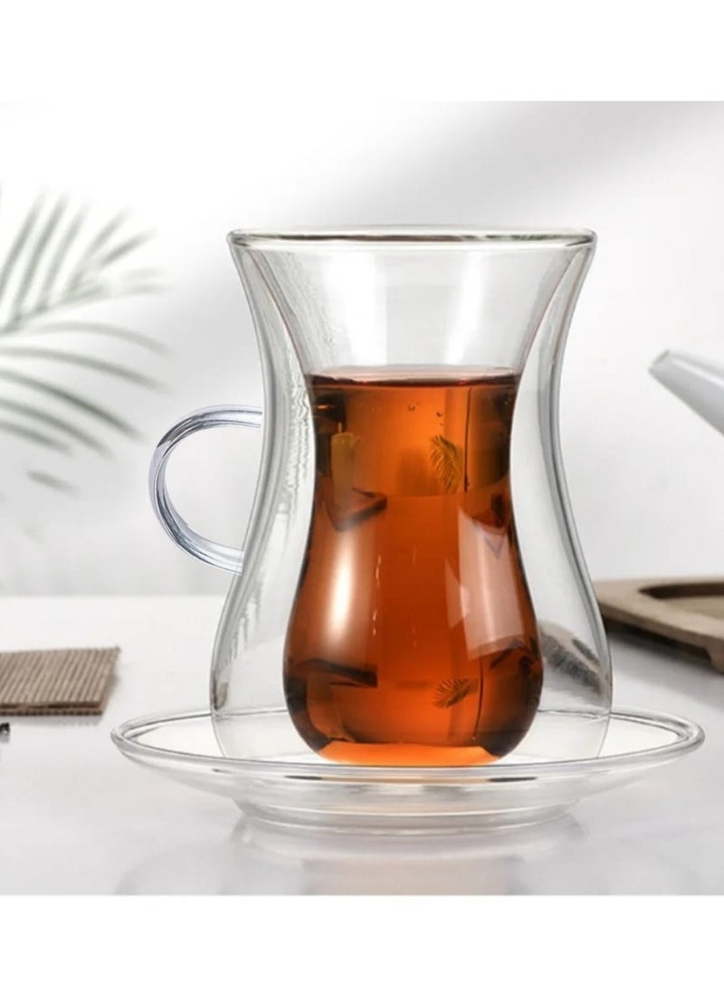 Generic - Liying 600ml Teapot with Warmer and 6 Double Wall Cups (80ml) with Saucers - Heatproof Insulating Set for Tea & Coffee - Image 1