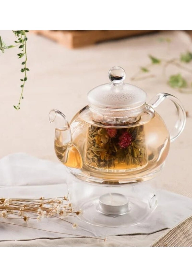 Generic - Liying 600ml Teapot with Warmer and 6 Double Wall Cups (80ml) with Saucers - Heatproof Insulating Set for Tea & Coffee - Image 1