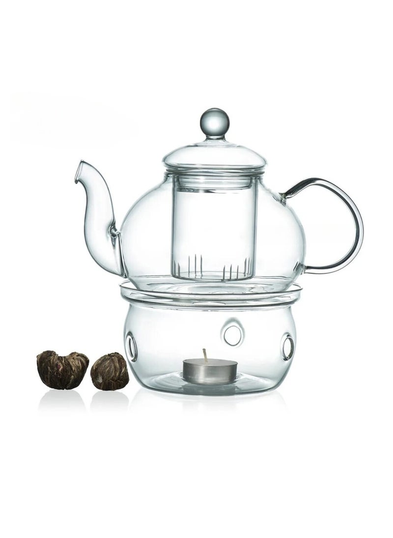 Generic - Liying 600ml Teapot with Warmer and 6 Double Wall Cups (80ml) with Saucers - Heatproof Insulating Set for Tea & Coffee - Image 1