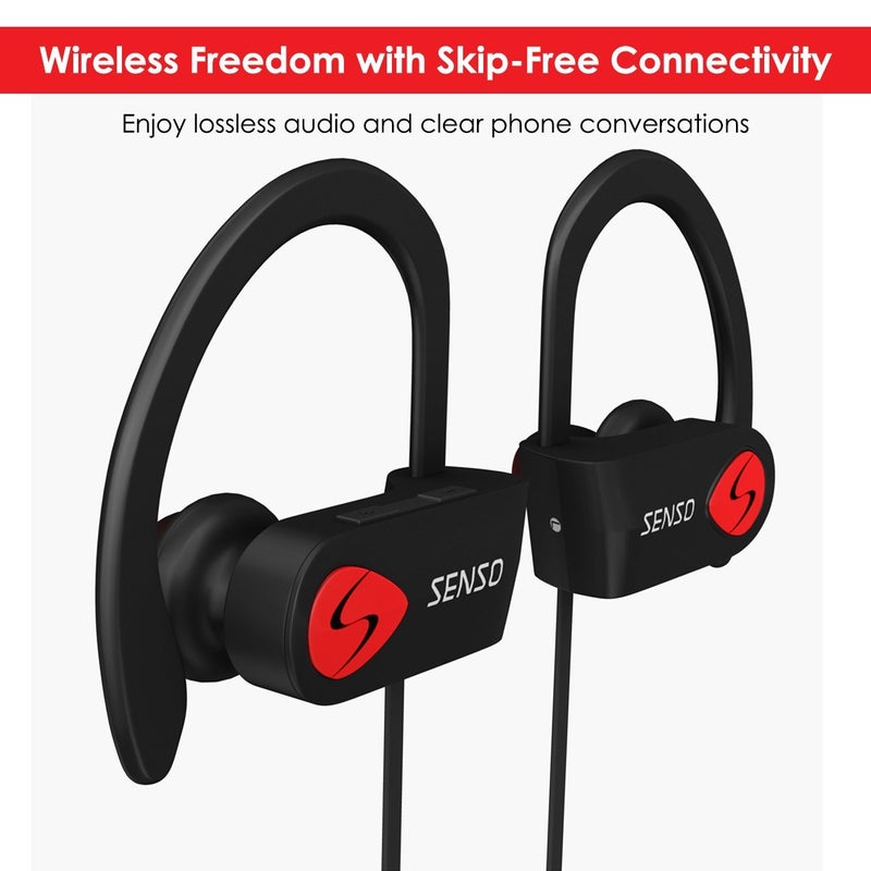 Senso Bluetooth Headphones, Best Wireless Sports Earbuds w/Mic IPX7 Waterproof HD Stereo Sweatproof Earphones for Gym Running Workout Noise Cancelling Earphones Earbuds Noise Cancelling Headsets - Image 3
