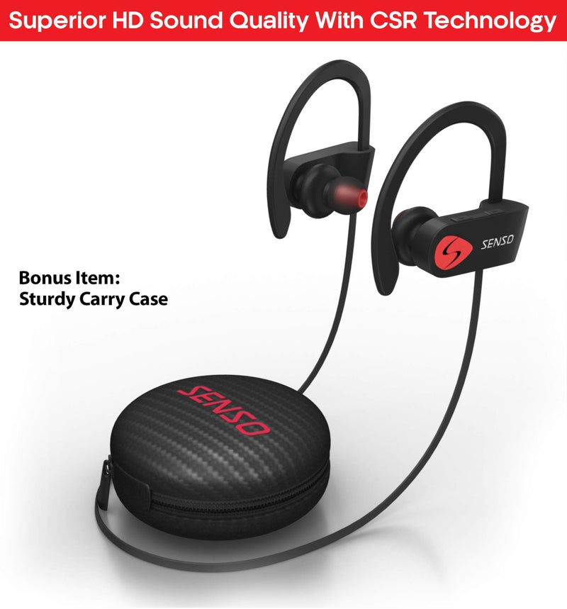 Senso Bluetooth Headphones, Best Wireless Sports Earbuds w/Mic IPX7 Waterproof HD Stereo Sweatproof Earphones for Gym Running Workout Noise Cancelling Earphones Earbuds Noise Cancelling Headsets - Image 2