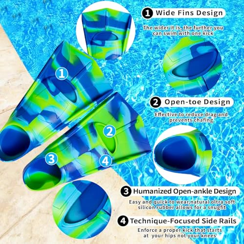 Fanwill Kids Swim Fins,Short Comfortable Flippers for Lap Swimming and Training for Child,Girls,Boys Small - Image 2
