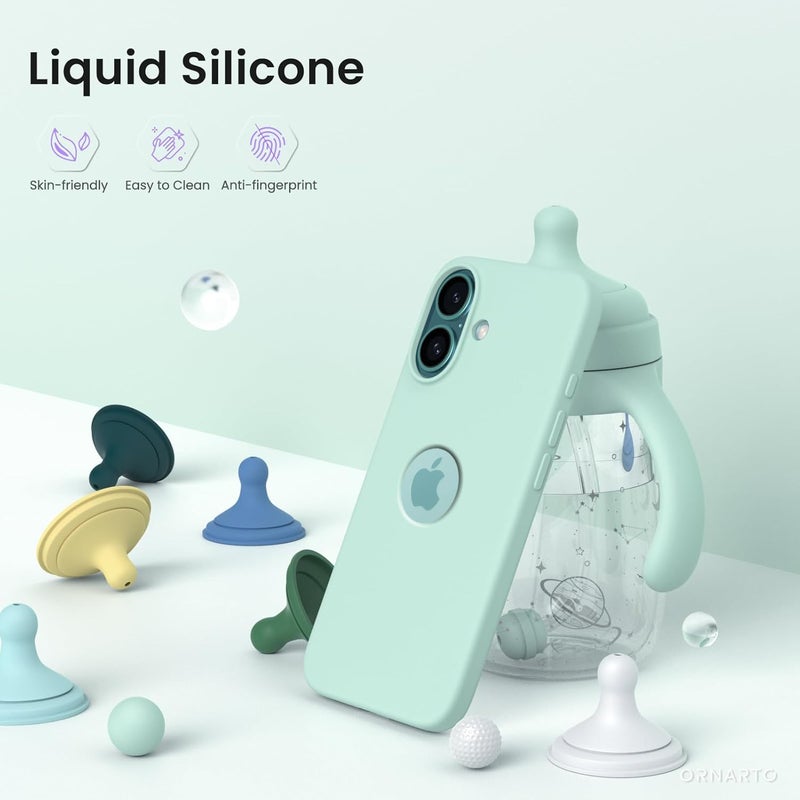Elzzi Microfiber Logo Cut Cover Compatible for iPhone 16 Case Liquid Silicone Cases Full Body 4 Layer Protective Covers Shockproof Back Cover with High Raised Camera Lips (6.1 inch, Mint Green) - Image 3