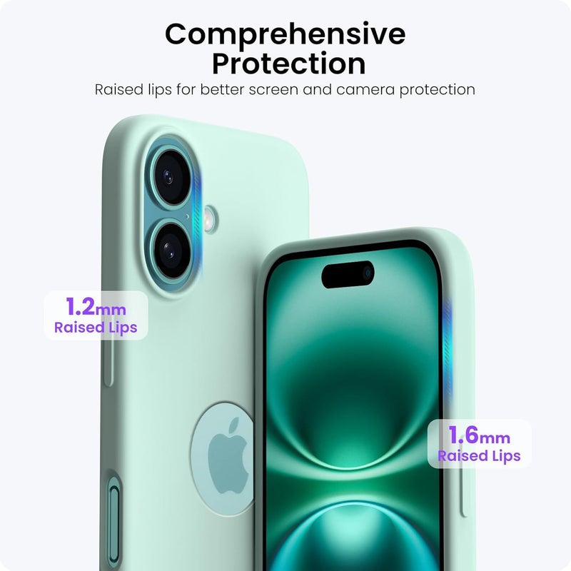 Elzzi Microfiber Logo Cut Cover Compatible for iPhone 16 Case Liquid Silicone Cases Full Body 4 Layer Protective Covers Shockproof Back Cover with High Raised Camera Lips (6.1 inch, Mint Green) - Image 4