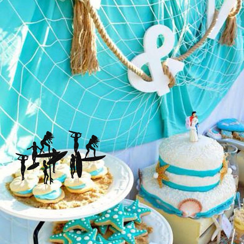 Rsstarxi 24 Pack Surfing Cupcake Toppers Glitter Summer Theme Surfboard Sport Cupcake Picks Surf Board Party Cake Decorations for Surf Theme Baby Shower Kids Birthday Party Decorations Black - Image 5