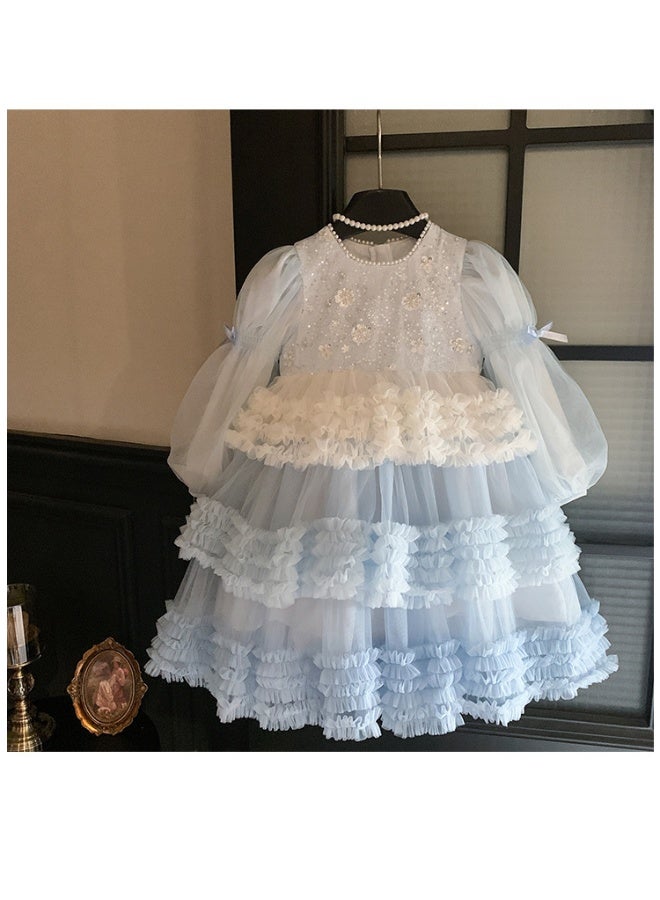 Baby Fall Long Sleeve Sequined Mesh Tutu Dress, Princess Kids Fashion Party Dresses - Image 3