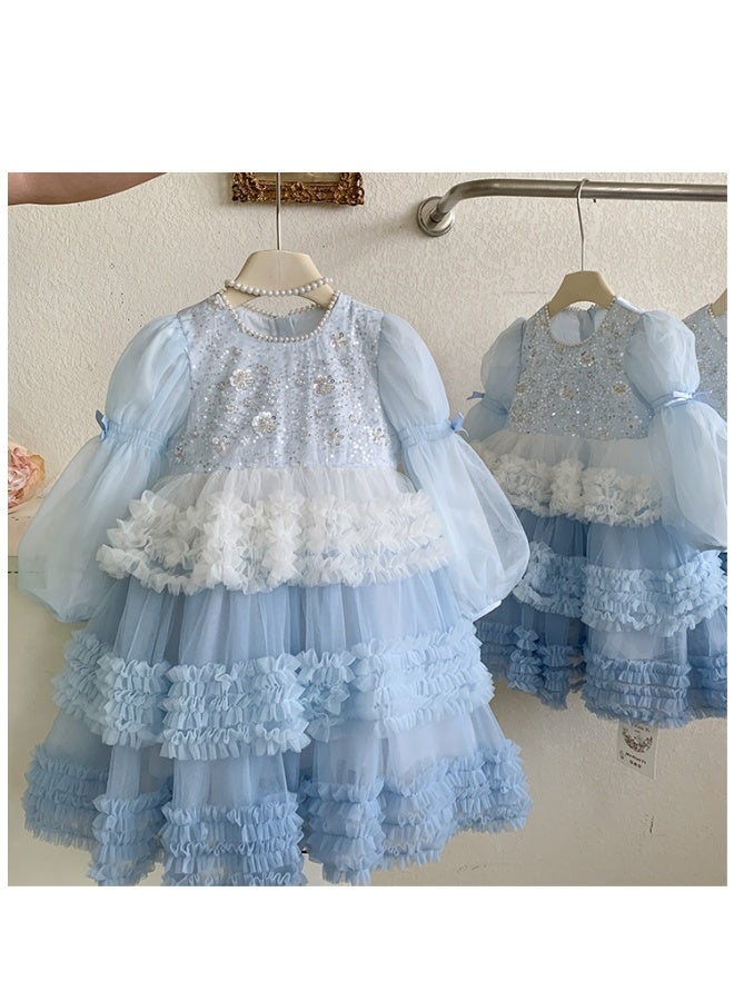 Baby Fall Long Sleeve Sequined Mesh Tutu Dress, Princess Kids Fashion Party Dresses - Image 5