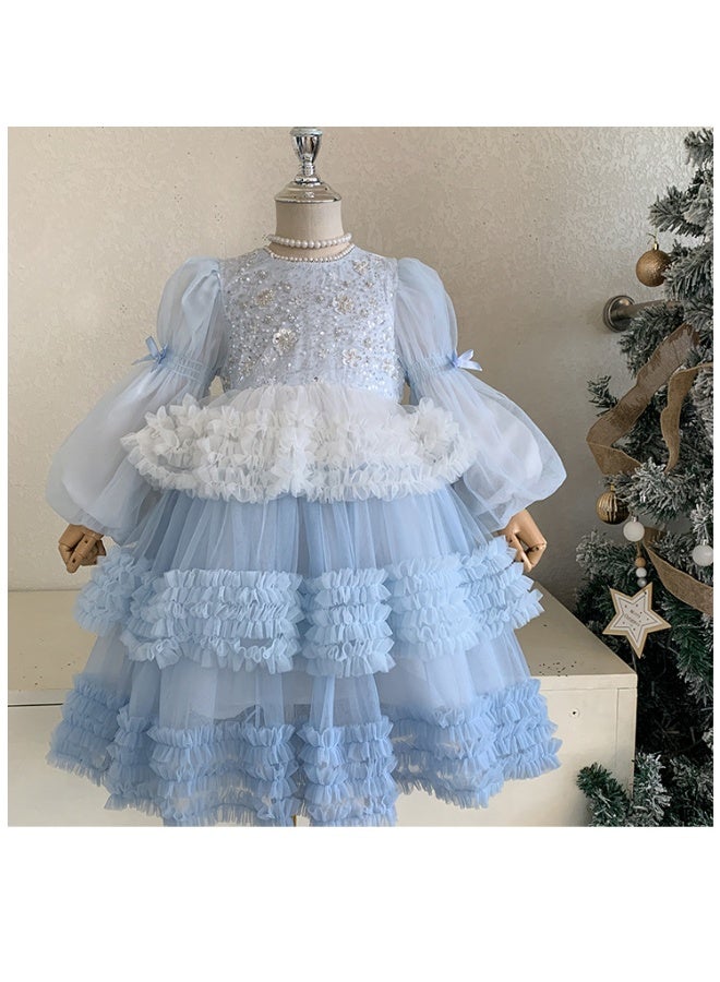 Baby Fall Long Sleeve Sequined Mesh Tutu Dress, Princess Kids Fashion Party Dresses - Image 4